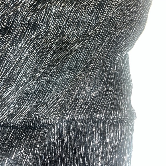 Halston Heritage Metallic Knit Halter Tie Back Dress Black Silver 12 - Picture 12 of 12